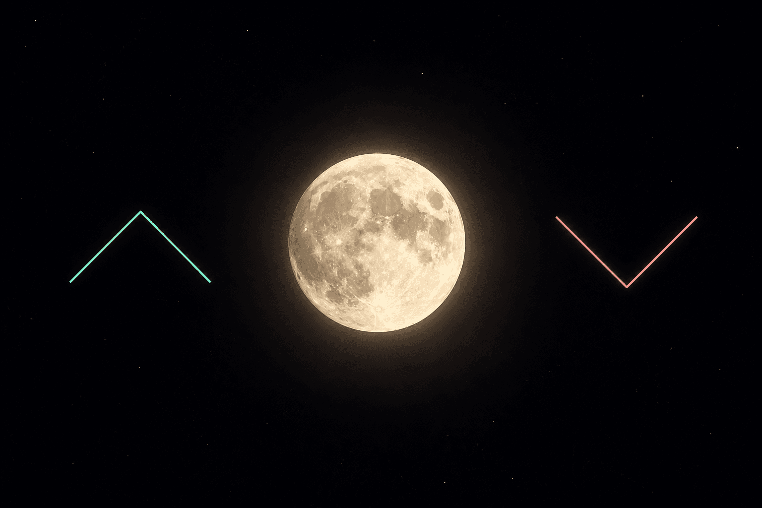 A pale moon between an up arrow and a down arrow.